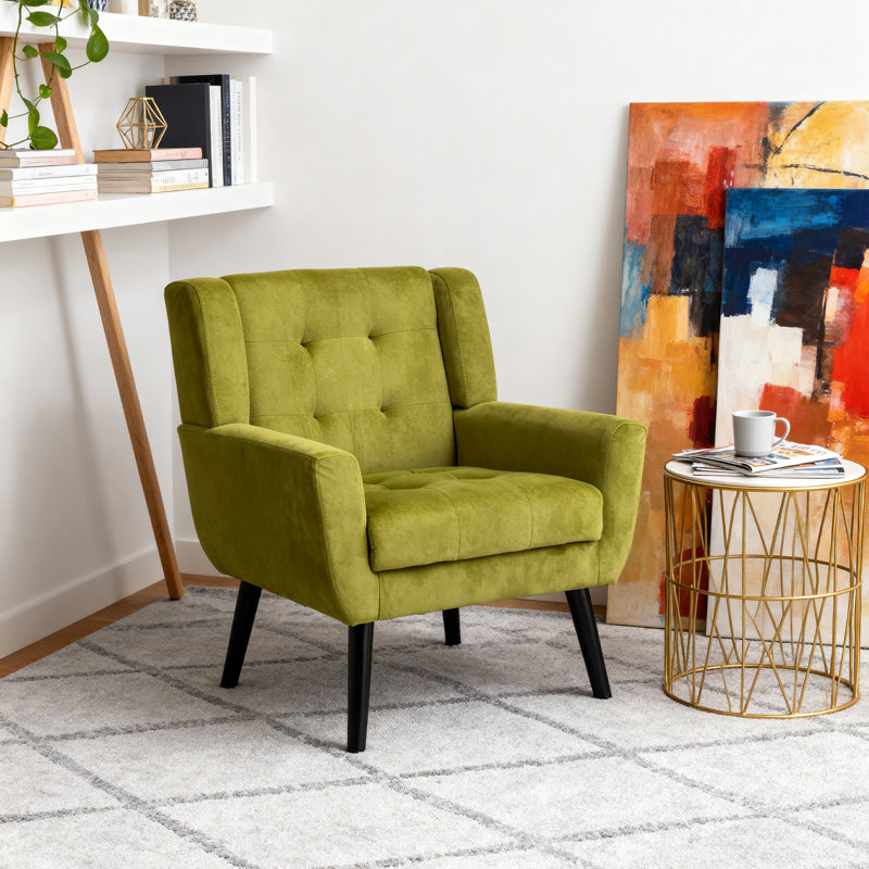 Tufted Upholstered Wide Back Armchair（Set of 2）, Green Velvet