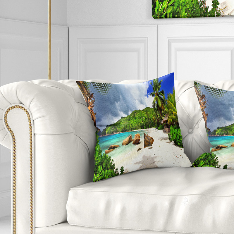 Coussin large Landscape Seychelles Island, 18 po x 18 po, Coussin décoratif