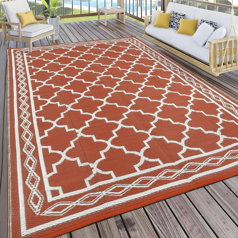 Outdoor Rug 6×9 Waterproof Plastic Straw Rug Vintage Trellis Outdoor Rug Easy-Cleaning Outdoor Area Rug Carpet Rv Mat Outdoor Patio Camping Rug for Picnic Backyard Deck Balcony Porch