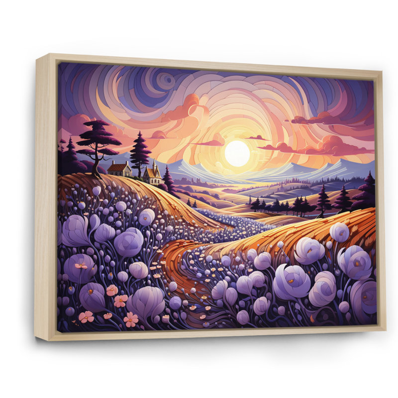 «Countryside The Violet Field III», reproduction sur toile, H 30 po x l 40 po x P 1,5 po, Cadre naturel flottant