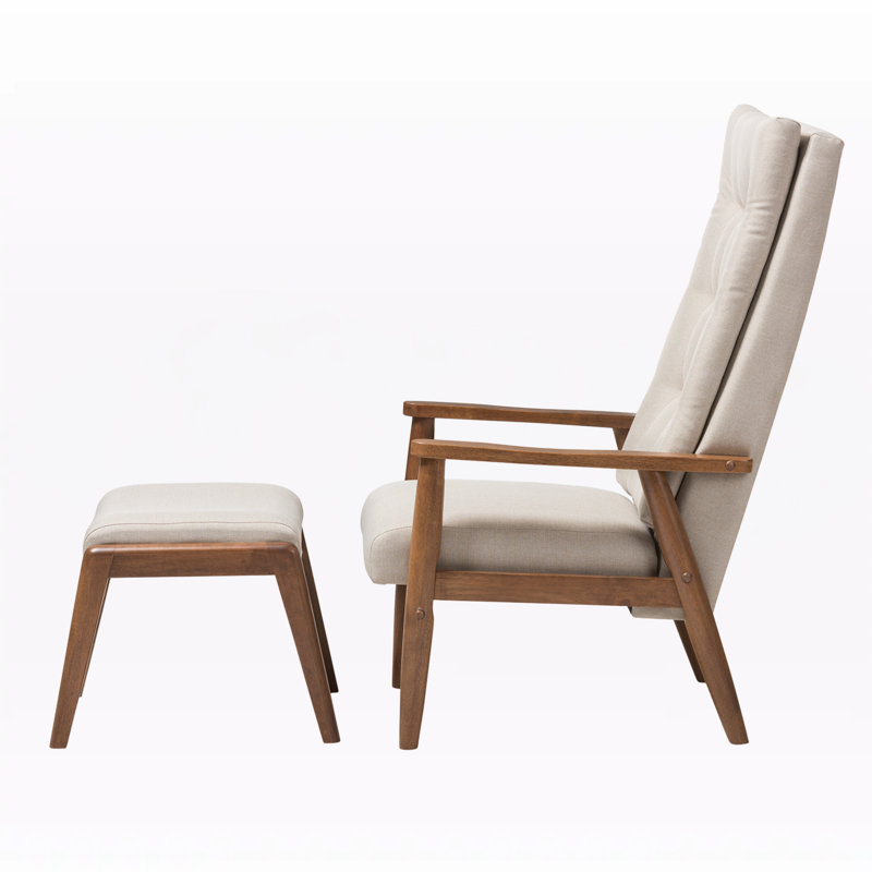 Kellems Upholstered Accent Chair with Ottoman, Light Beige