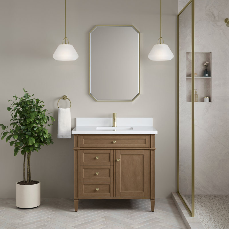 Brittany 36'' W Single Vanity, White Zeus, Single-Hole, Pecan