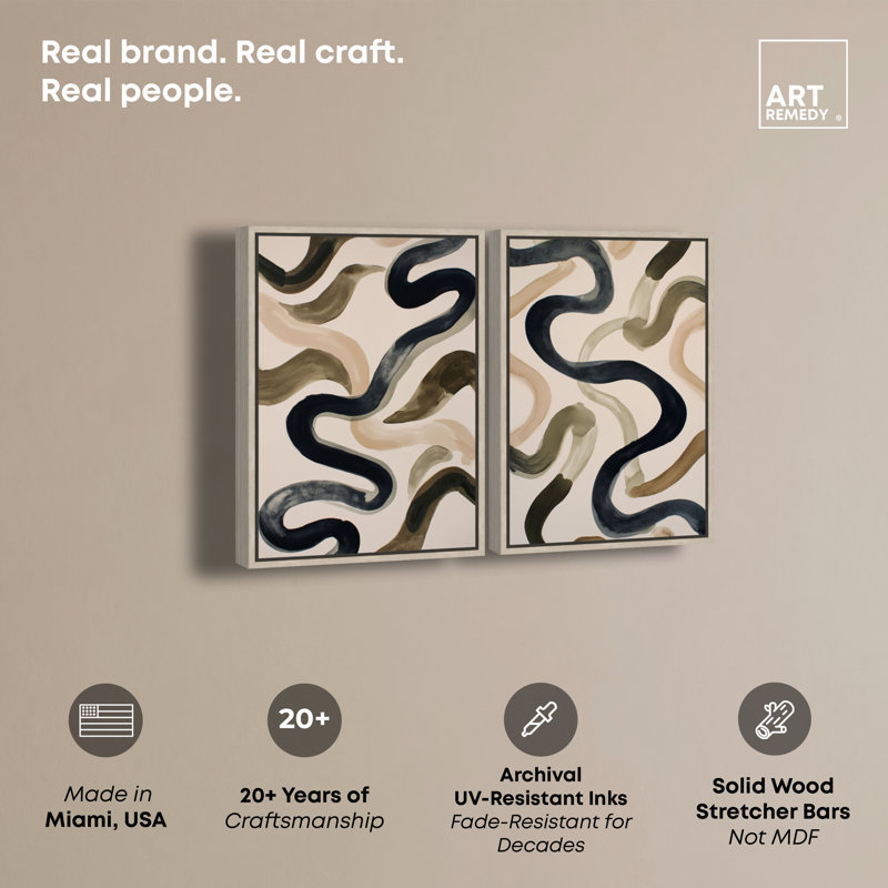 «Soft Rhythms Duo», ensemble d'art mural sur toile encadré par Art Remedy, cadre en chêne naturel, 10 x 15, H 16 po x l 11 po