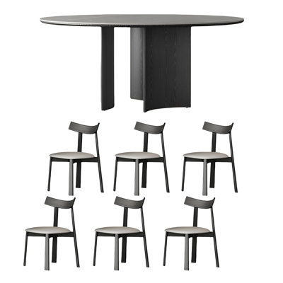 Simple round rock plate dining table and chair set