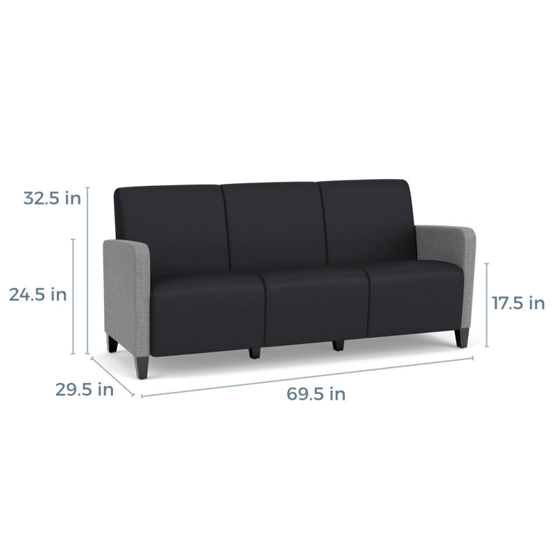 Ravenna Lounge Reception 3 Seat Tandem Seating No Center Arm, Black Wood, Chambray Gray/Patriot Plus Black