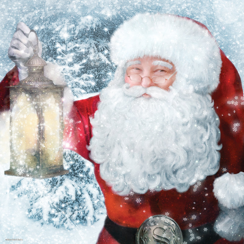 Santa Lantern - impression, H 12 po x l 12 po, Non, Toile tendue