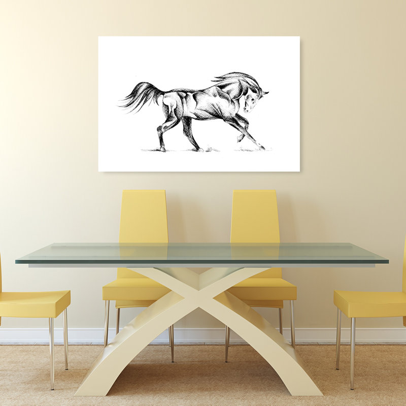 Dessin stylisé de cheval abstrait et contemporain contemporain, H 32 po x l 48 po