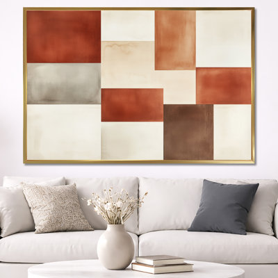 Block Abstract Canvas, Earth Tone Geometric Wall Art, Minimal Blocks In Earth Tones
