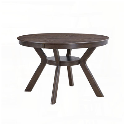 Round Rubber Wood Dining Table – Mid-Century, 47.24", Brown