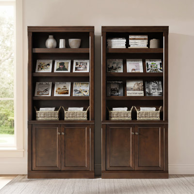 Connie Transitional 78.25"H Solid Wood Bookcase with Adjustable Open Display Shelves and Storage Cabinet