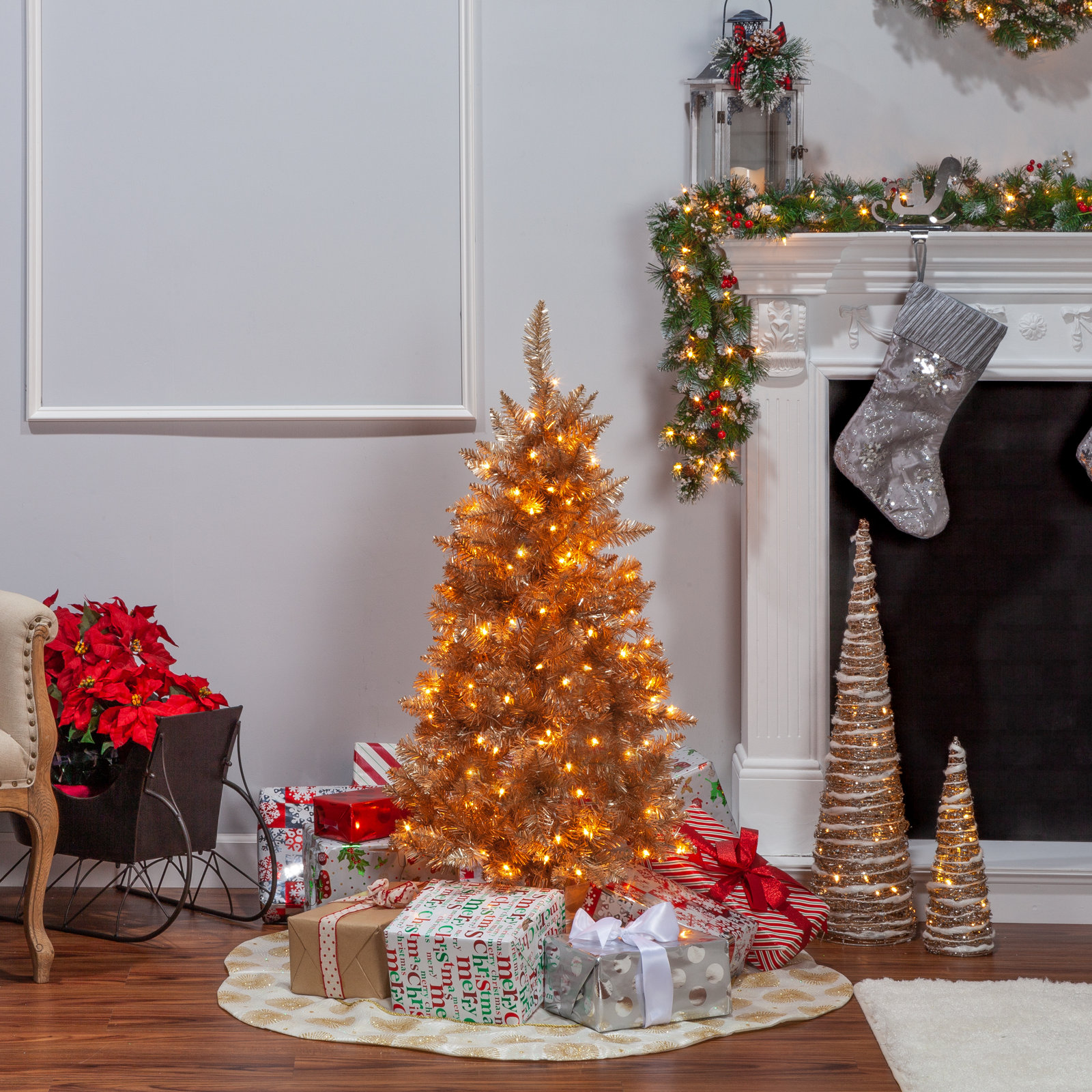 Levion Gold Pre-Lit Pine Tree, 5'
