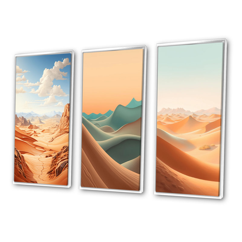 «Desert Dunes», 3 pièces sur toile, Cadre flottant blanc, H 32 po x l 48 po