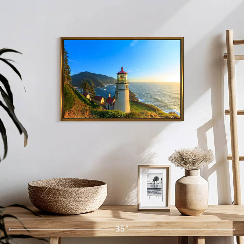 Phare de Heceta Head, 19 po x 13 po, Cadre flottant doré