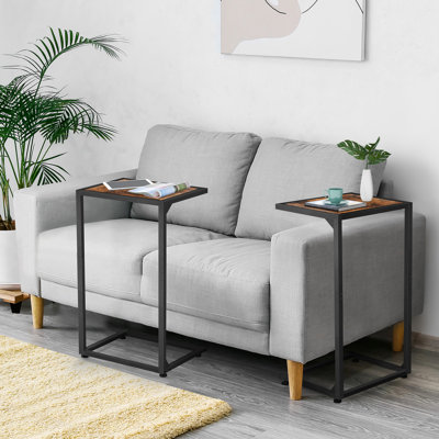 Ensemble de 2 tables de bout rustiques en forme de C - Tables d'appoint industrielles pour le salon, la chambre à coucher, les petites tables basses coulissantes sous le canapé / canapé