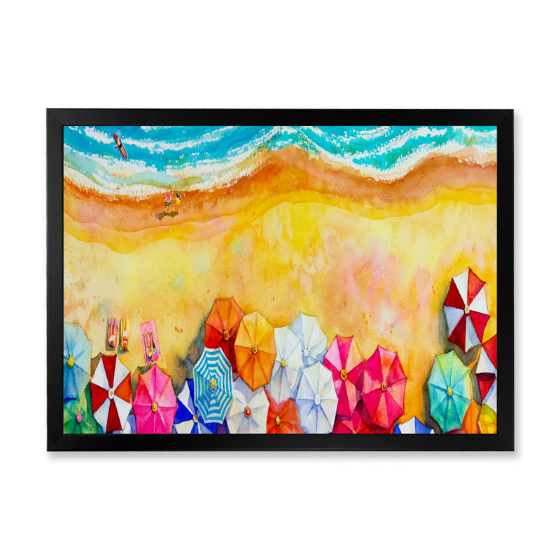 Aérienne, plage de Miami, art mural nautique et côtier, Impression noire sur toile encadrée, H 8 po x l 12 po x P 1,5 po