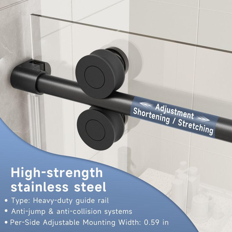 50-54 In. W X 74 In. H Single Sliding Frameless Anti-Collision System Shower Door With 1/4 In. Clear Glass, Matte Black