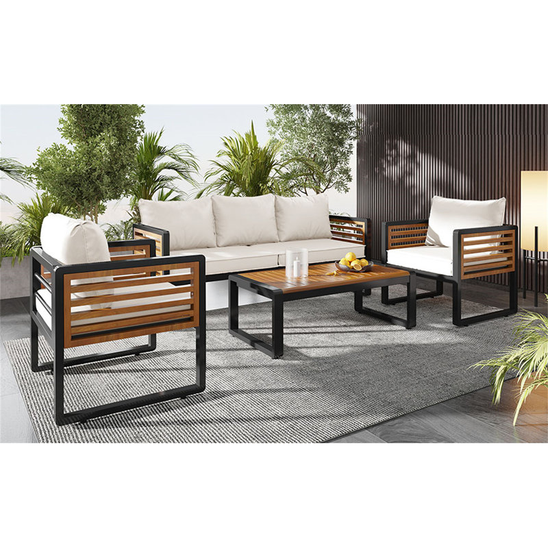 Ensemble de conversation grand canapé 4 pièces pour 5 personnes GO, Beige