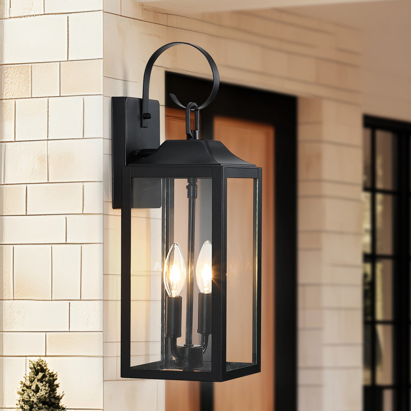 Applique murale d'extérieur moderne noire 2 lumières pour porche et garage Aurelia, Noir satiné