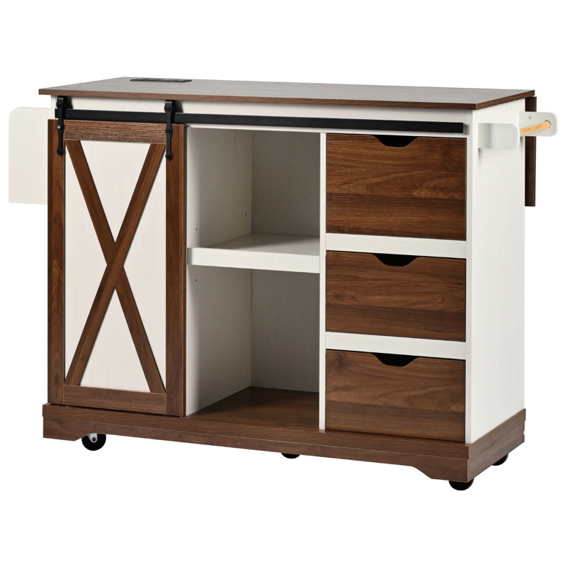- Style 55.5" Kitchen Island With Drop Leaf, Spice Rack, And Storage Shelves For Dining Room Organization Adjustable Shelf