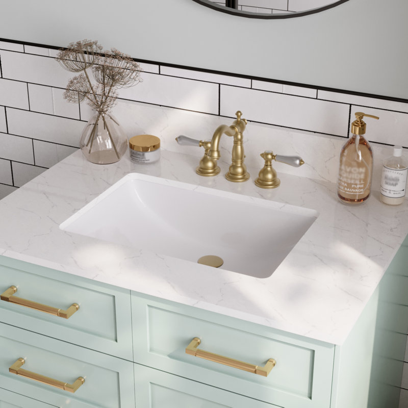 White Ceramic and Engineered Stone Bathroom Vanity Top with Sink