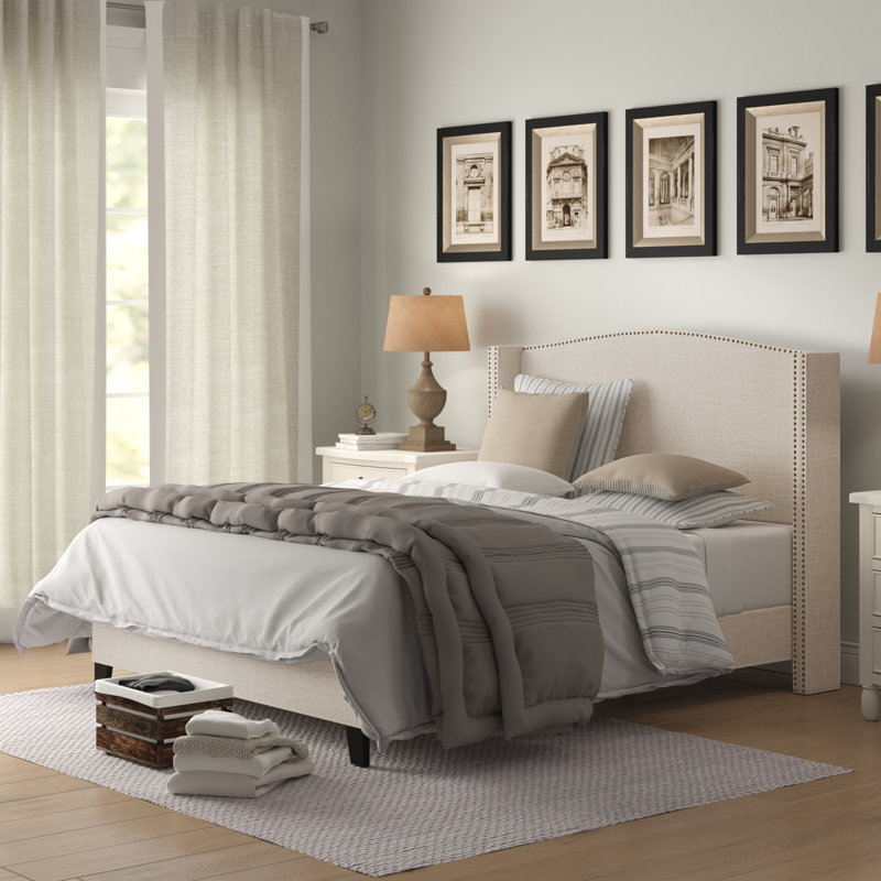 Lit tapissier standard à profil bas Olen, Double, Beige