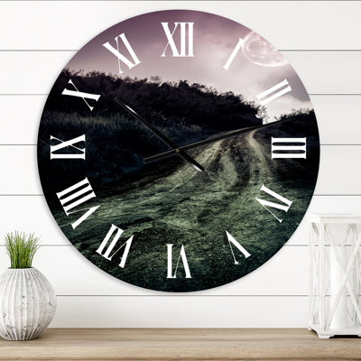 Muddy Road Under Full Moon - Modern wall clock