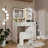 Lavin Makeup Vanity Set, Vanity Desk With Stool, LED Light Mirror And Charging Station, White-2125601925
