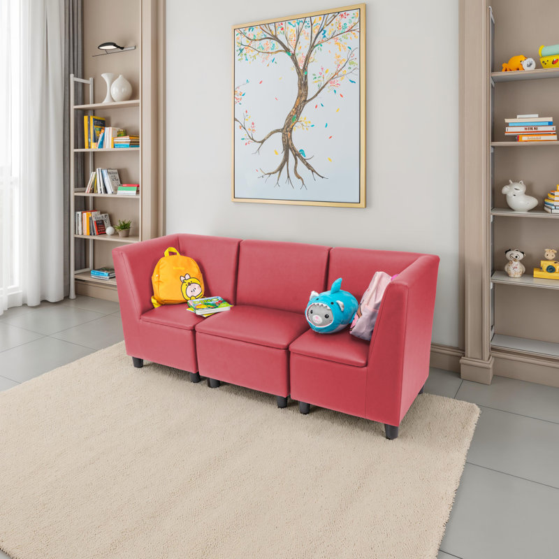 Kid Comfort Collective Modular Sectional, 3-Piece Set - Red, Red