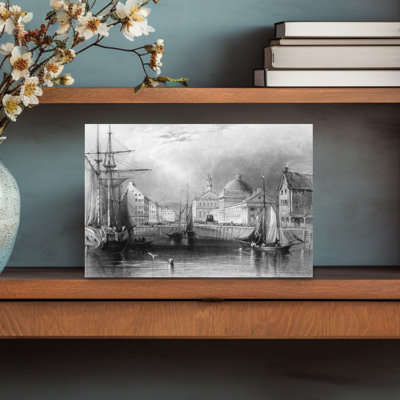 1840S Skyline Boston Massachusetts From Waterfront Showing Fanueil Hall Engraving By T. A. Prior From Bartlett Classic Retro Vintage Architecture C...
