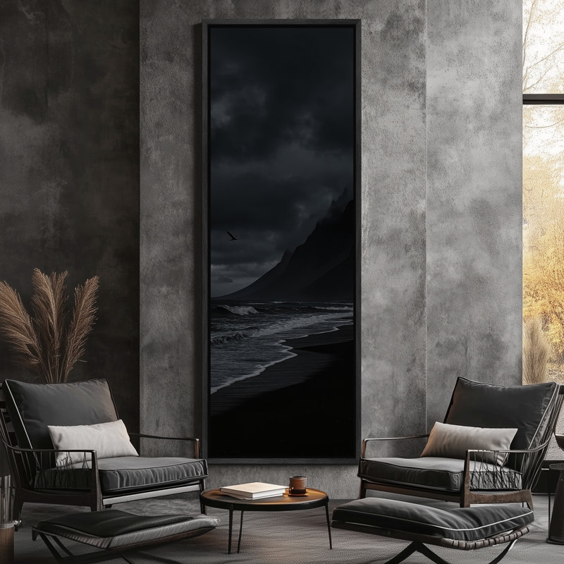 «Beach Landscape», impression sur toile encadrée océan, H 60 po x l 20 po, Noir