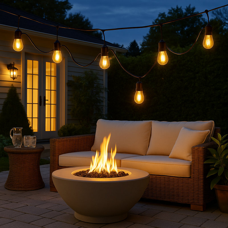 Connectable Set of 10 LED Teardrop Patio String Lights – 14.75-Foot Outdoor Bistro Lights with Dimmable Remote and Replaceable Filament Bulbs