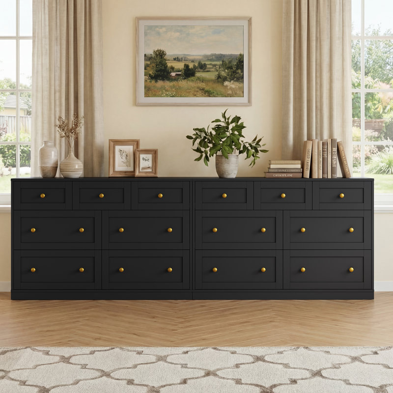 Commode 7 tiroirs pour chambre à coucher, Noir