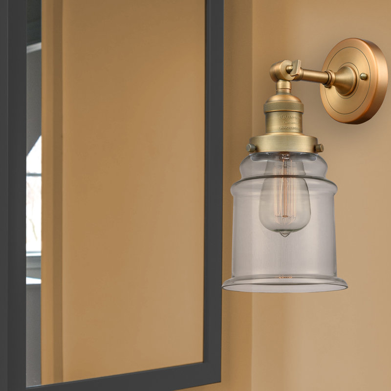 Galaviz Dimmable Bath Sconce, 6 Watt Vinage LED Bulb, Clear, Brushed Brass