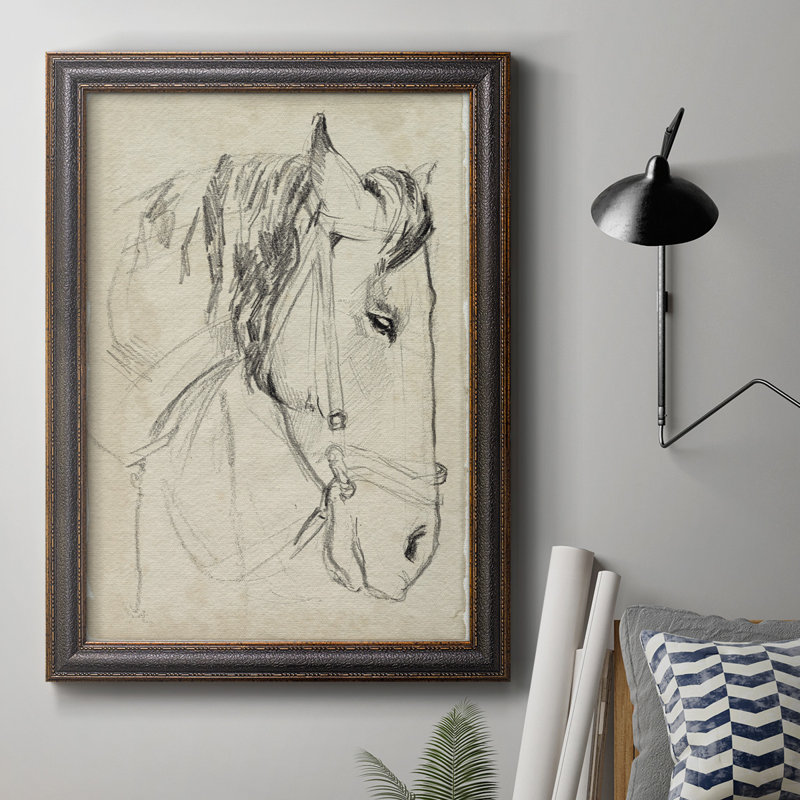 «Horse In Bridle S croquis I», toile encadrée de qualité supérieure - prête à être accrochée, H 27 po x l 18 po x P 2,5 po
