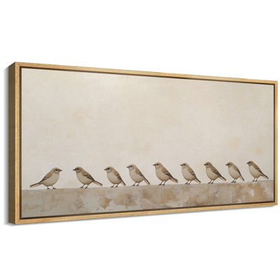 Minimalist Birds on Ledge Neutral Nature Wall Decor Extra Large Pictures Framed Canvas Print Wall Art