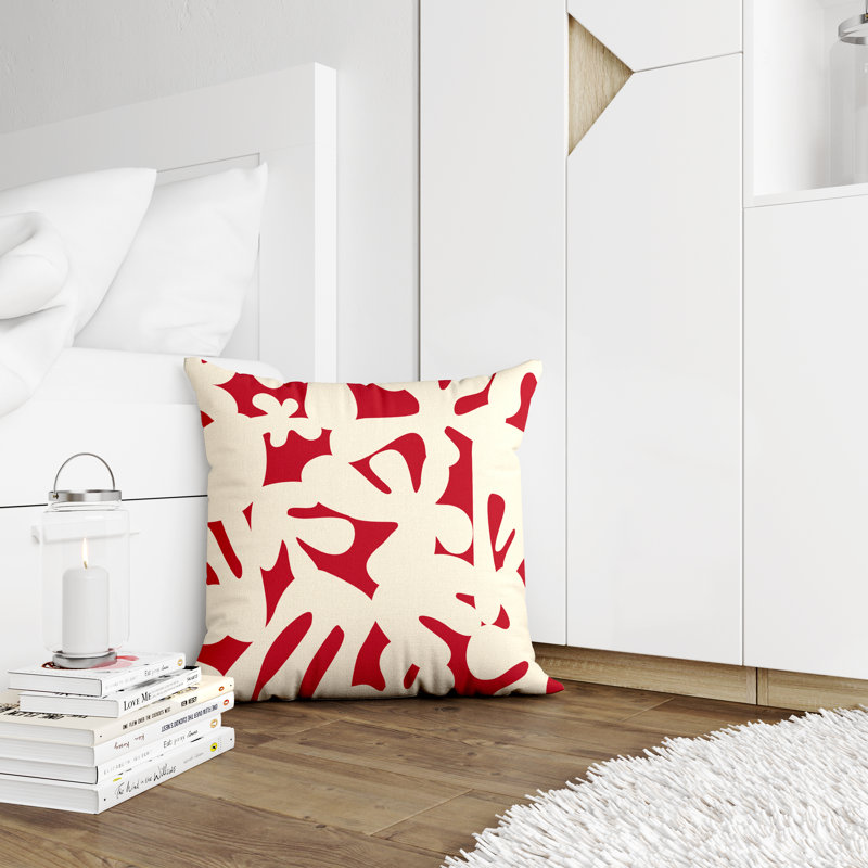 Coussin intérieur / extérieur en polyester filé Lara, 19 po x 19 po, Rouge, blanc cassé