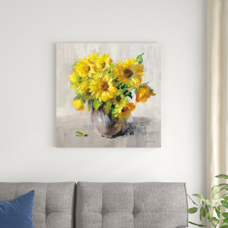 Tournesol nature morte II sur fond gris, H 30 po x l 30 po x P 1,25 po