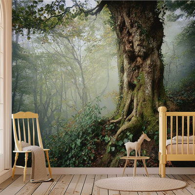 Peel and Stick Wallpaper Wall Mural Old tree misty forest Wall Art Self Adhesive and Removable