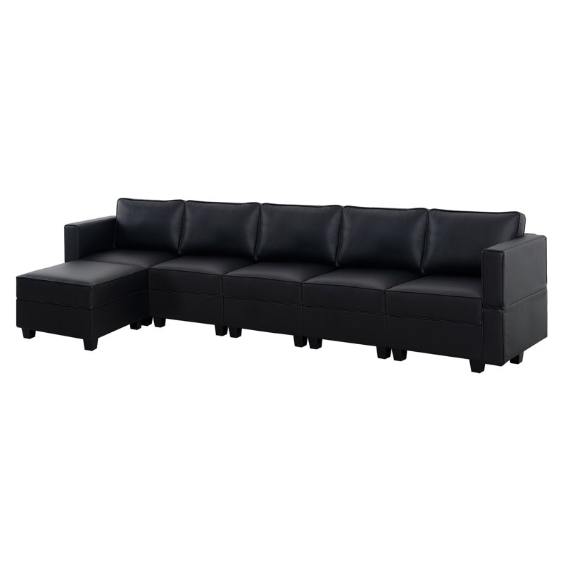 Canapé modulaire Shealene, Cuir Air noir