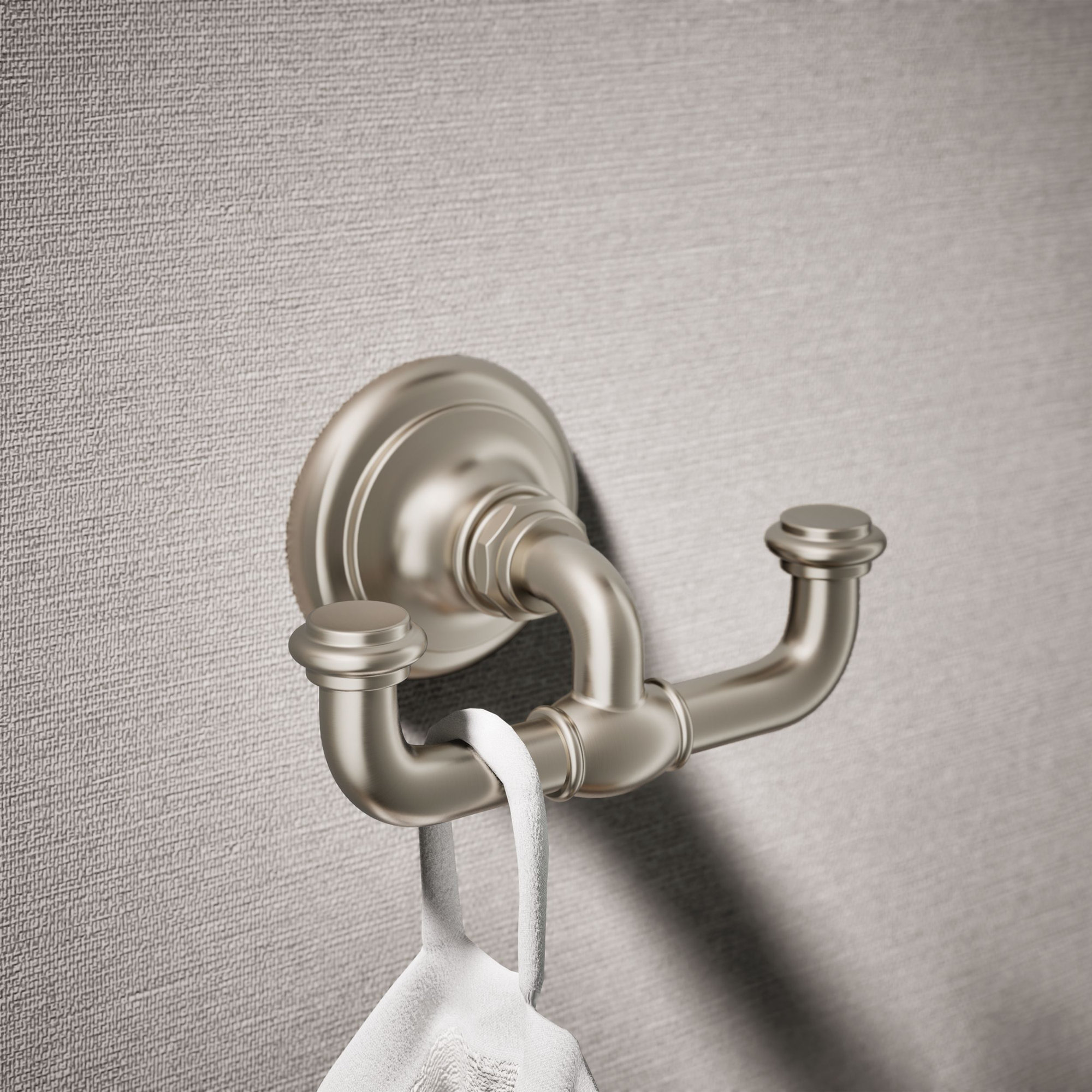 Artifacts Double Wall Mounted Robe Hook, Vibrant Brushed Nickel