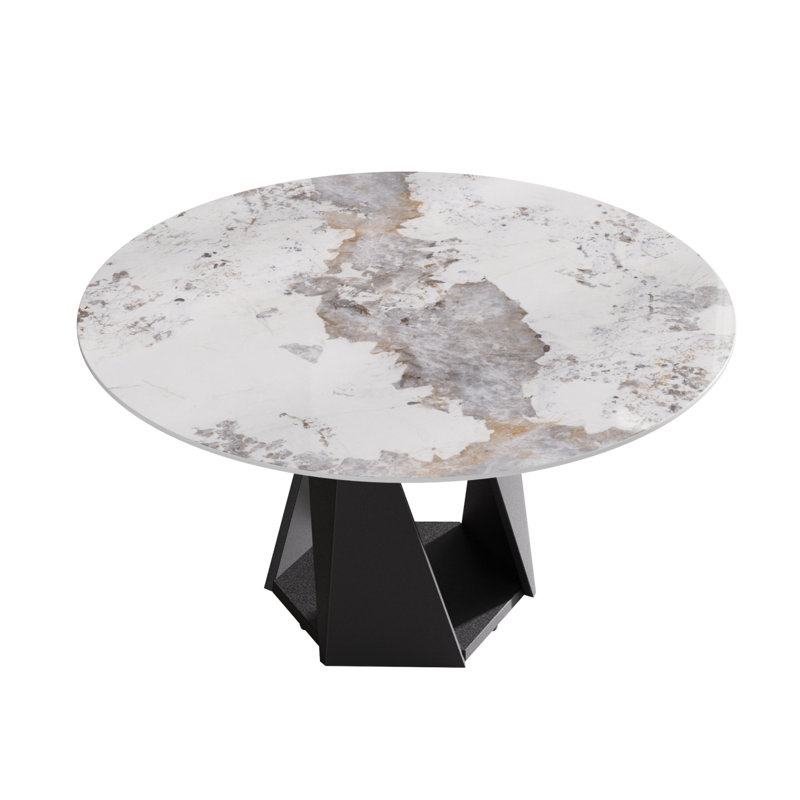 Table de salle à manger en marbre 59,05 "avec base en fer noir, marbre artificiel pour 6 à 8 personnes, table de salle à manger / salon (table de salle à manger seulement)