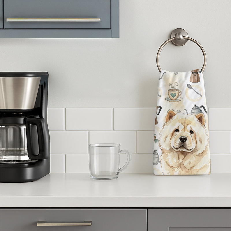 Cream Chow Chow Coffee Bar Kitchen Towel, Cream Chow Chow