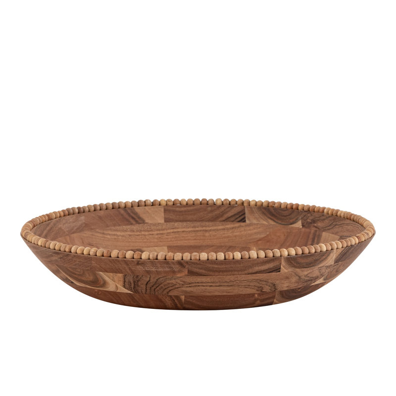 Diamètre du bol en bois d'acacia perlé, H 3,5 po x L 18 po x l 18 po