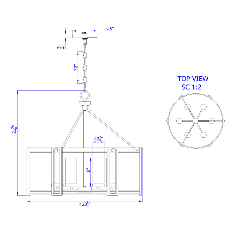 6 - Light Dimmable Lantern Drum Chandelier