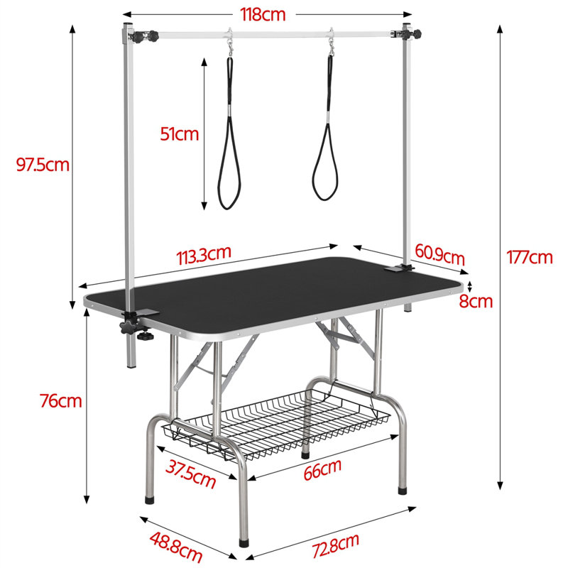 177cm H x 118cm W x 60.9cm D Adjustable and Foldable Dog Folding Grooming Table, Black