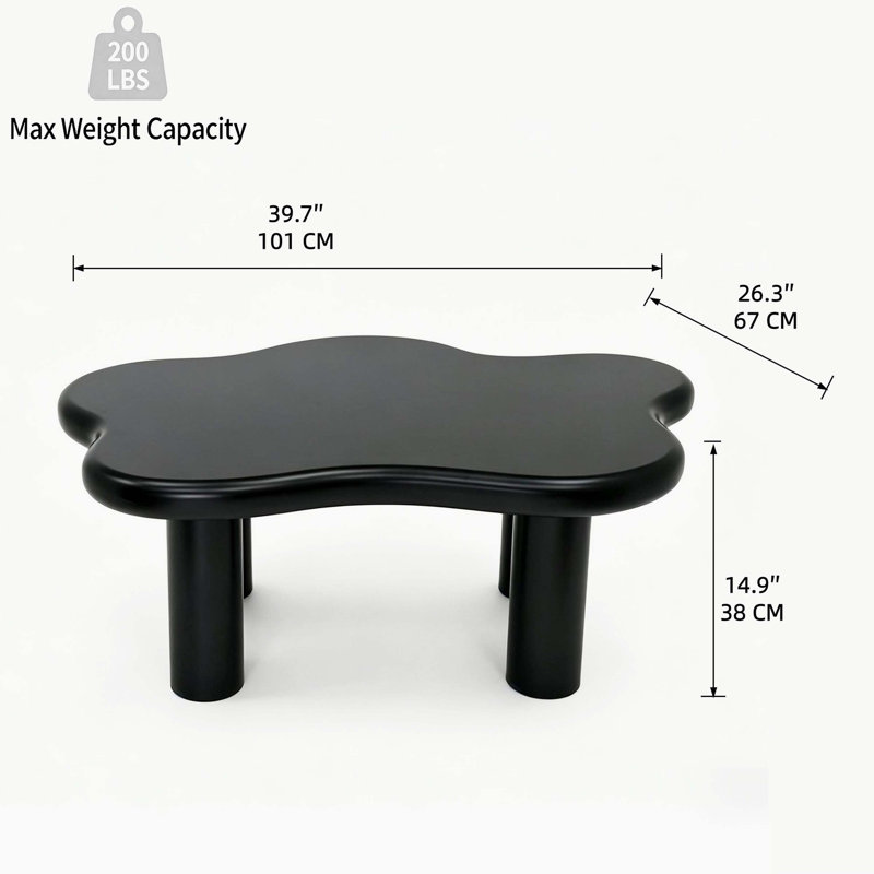 table basse en forme de nuage avec 4 pieds ronds, convenant aux salons, Noir