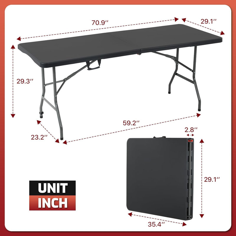 70.9'' Rectangular Folding Table, Black