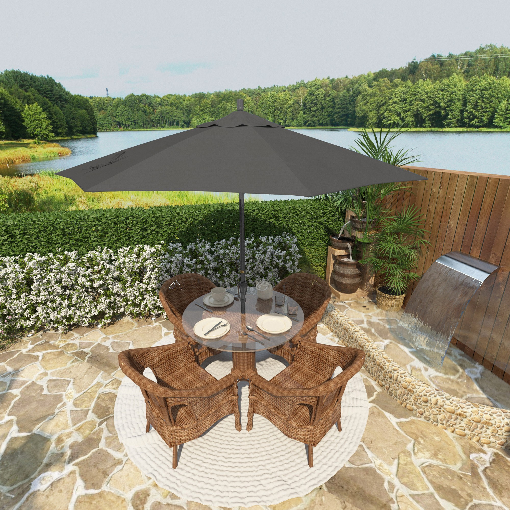 Lexia 90'' Sunbrella® Outdoor Umbrella, Canvas Charcoal Sunbrella® Canvas
