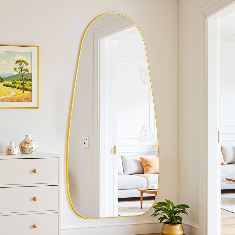 Large Framed Waterdrop Floor Mirror, Gold, 68" x 26"