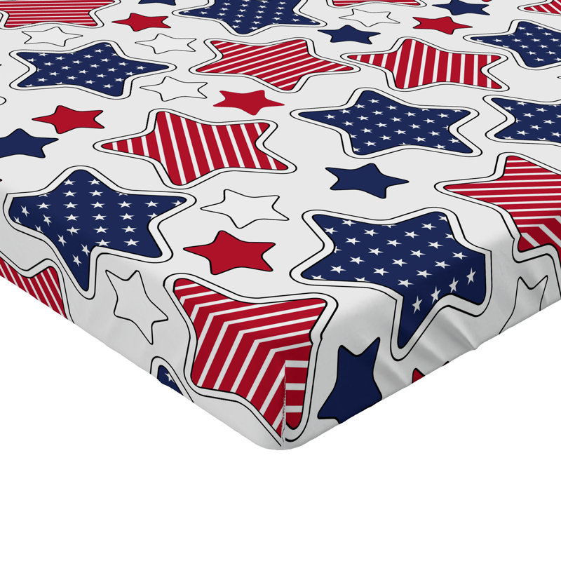 Ensemble de 2 draps-housse Ambesonne USA avec drapeaux rouge indigo et blanc, Full Fitted Sheet